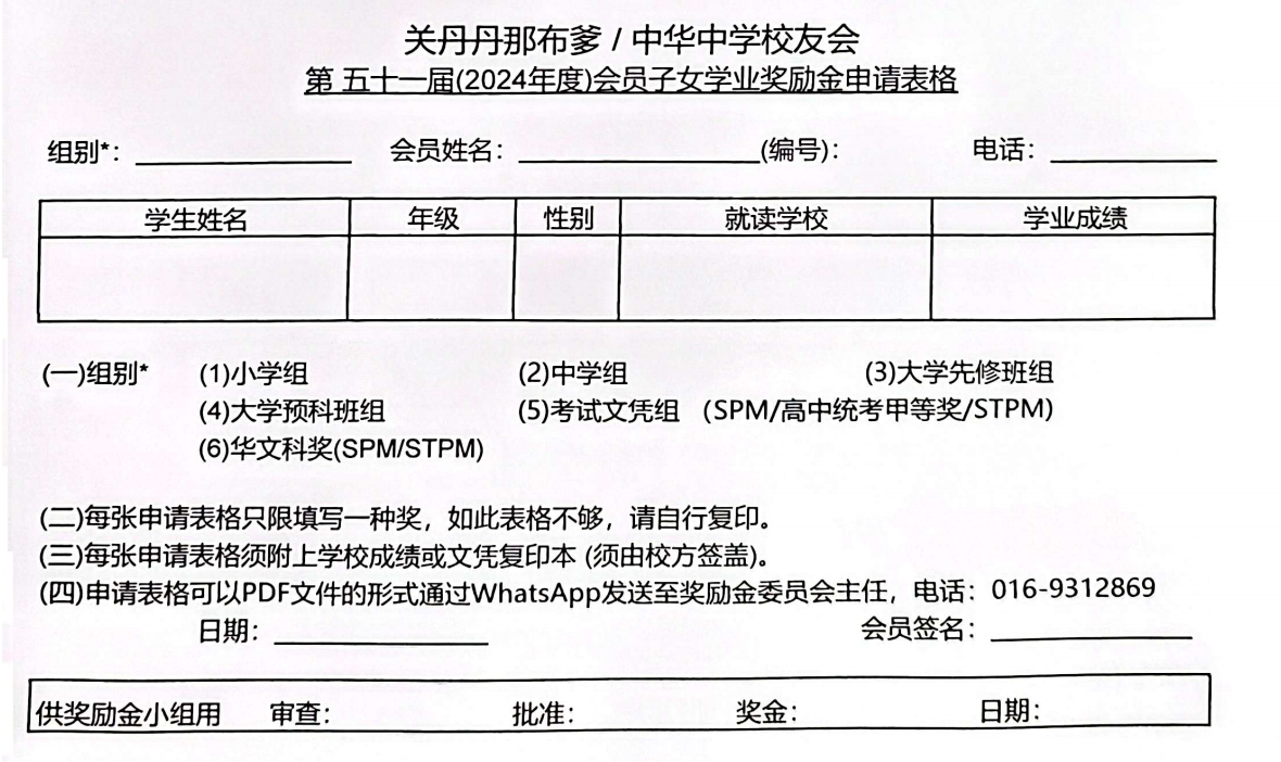 第五十一届(2024年度)会员子女学业奖励金申请表格